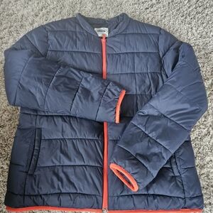 Old Navy- Navy Blue Puffer Jacket with Red/Orange Trim.